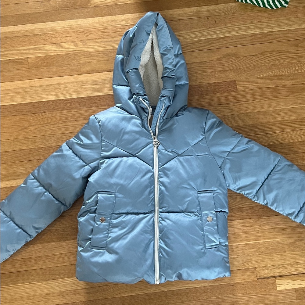 Michael Kors Youth Size 14 blue Puffy Zip Up Hooded Jacket